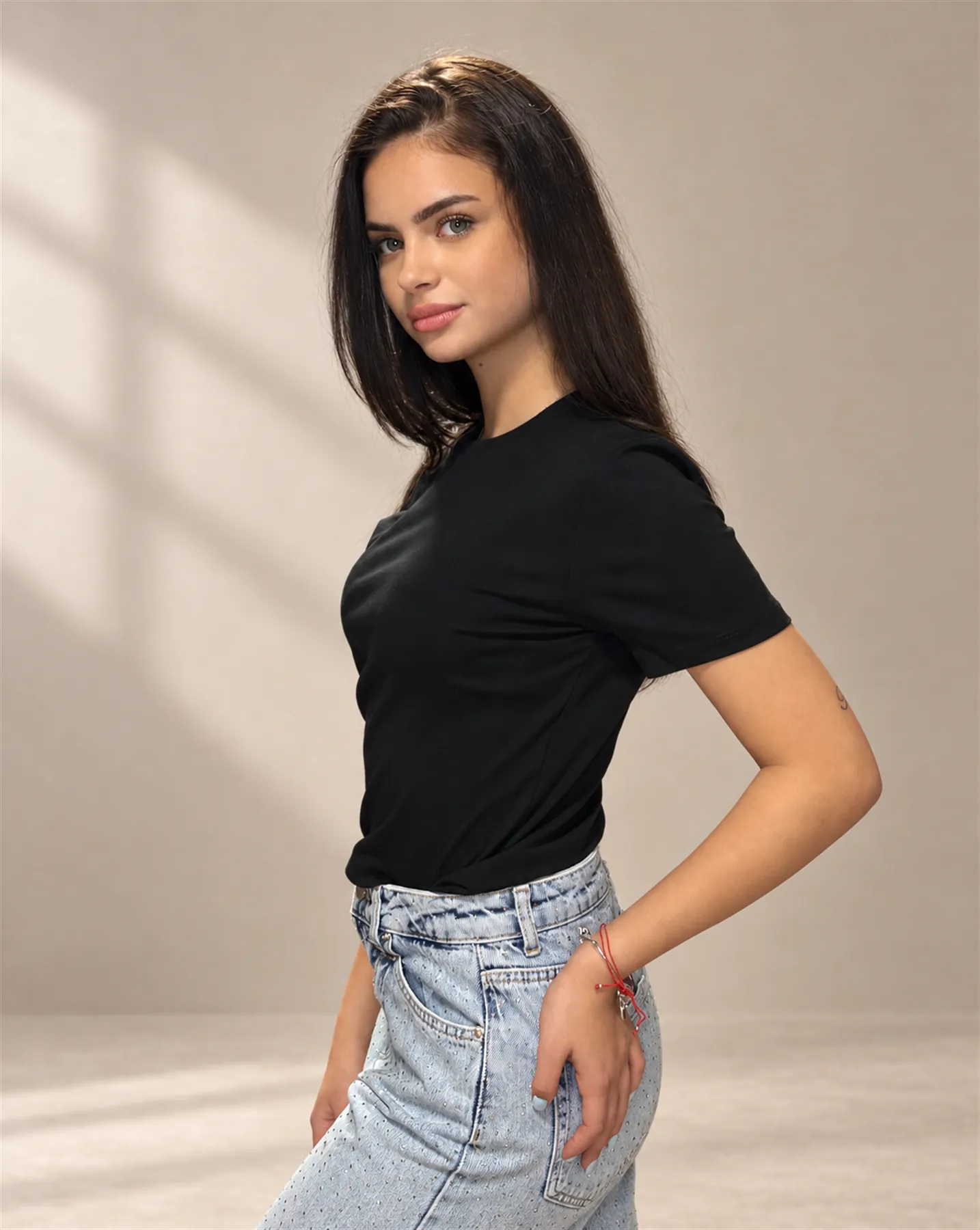 The Everyday Tee in Black, Three-quarter