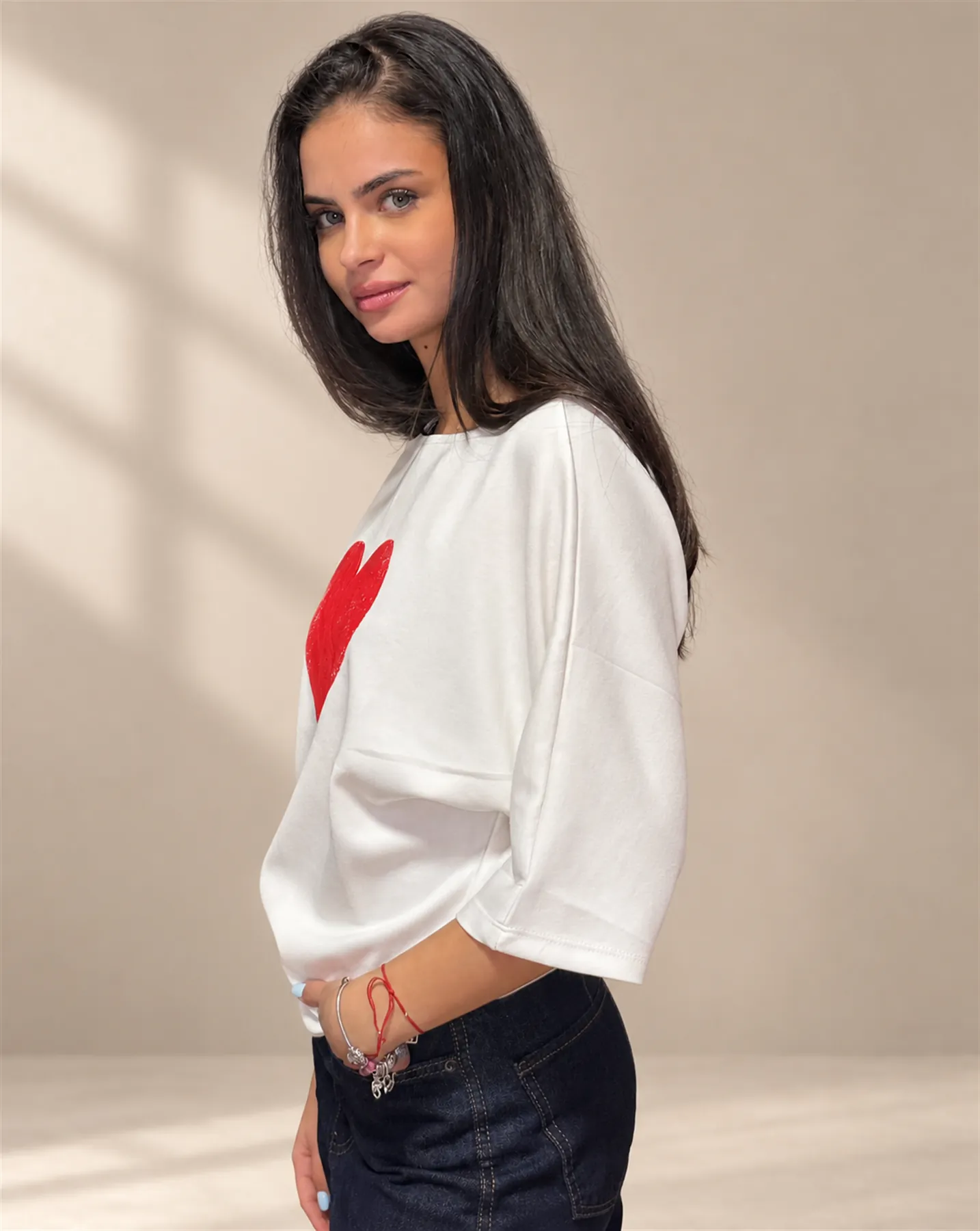 The Heart Tee in White, Over the shoulder