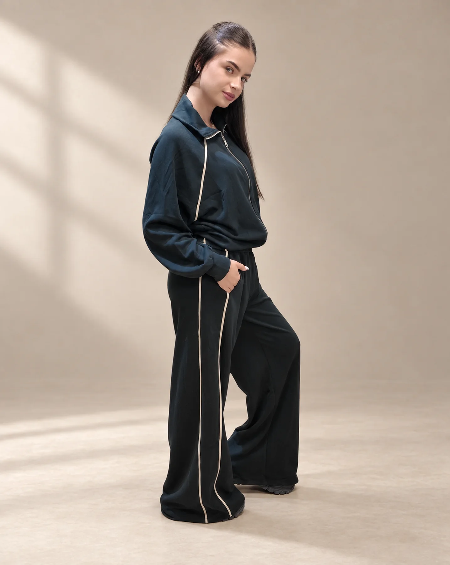 The Piped Track Set in Black, Over the shoulder